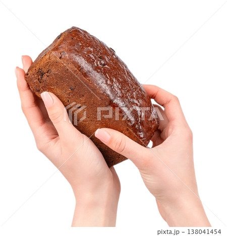 Bread Loaf in Hand Isolated on White Background 138041454