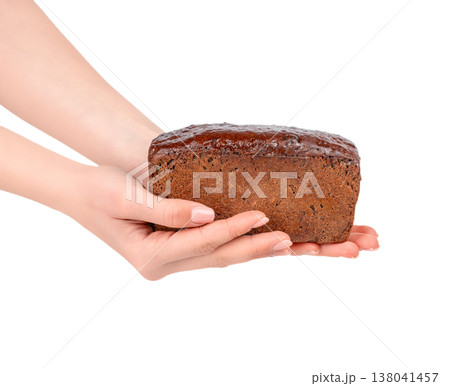 Bread Loaf in Hands Isolated on White Background Bread Loaf in Hands Isolated on White Background 138041457