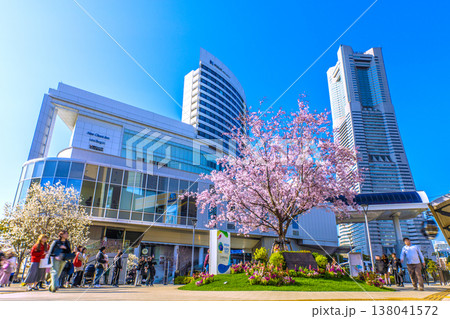 日本の横浜都市景観インバウンド続く…外国人観光客らに人気・満開の桜…エアキャビンの桜木町駅を望む 138041572