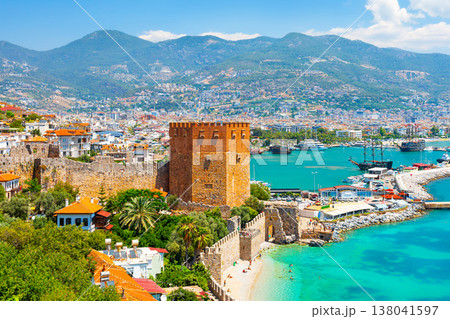 Panoramic view of the harbor of Alanya on a beautiful summer day. Alanya, Turkey  138041597