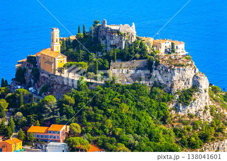View of mountain top village Eze in Provence, France. View of mountain top village Eze in Provence, France. 138041601