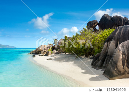 Anse Source D'Argent - the most beautiful beach of Seychelles. La Digue Island, Seychelles Anse Source D'Argent - the most beautiful beach of Seychelles. La Digue Island, Seychelles 138041606