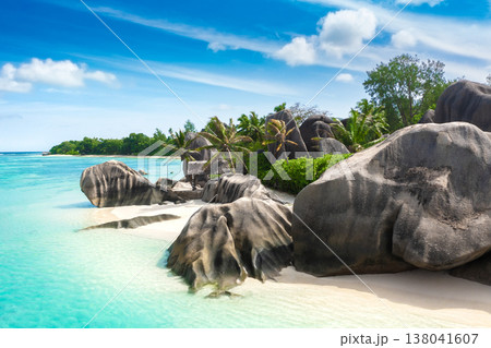 Anse Source D'Argent - the most beautiful beach of Seychelles. La Digue Island, Seychelles Anse Source D'Argent - the most beautiful beach of Seychelles. La Digue Island, Seychelles 138041607