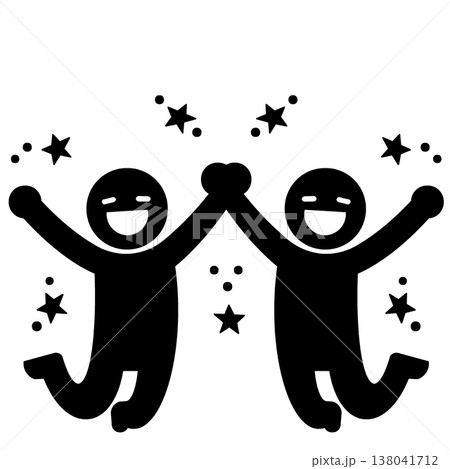ジャンプしてハイタッチする2人の人物ピクトグラム(黒) ジャンプしてハイタッチする2人の人物ピクトグラム(黒) 138041712