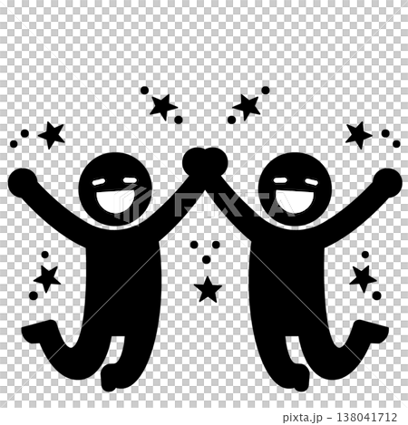 ジャンプしてハイタッチする2人の人物ピクトグラム(黒) ジャンプしてハイタッチする2人の人物ピクトグラム(黒) 138041712