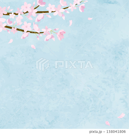 水彩の桜と青空の背景フレームイラスト 138041806