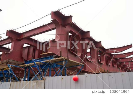 Large vessel assembly under overcast sky in city environment 138041964