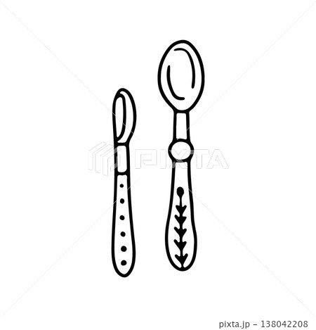 Hand drawn cute doodle teaspoon or tablespoon set vector illustration 138042208