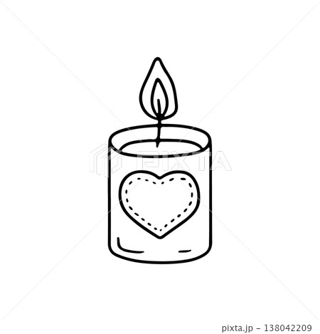 Hand drawn black line paraffing aroma candle icon vector illustration. Linear monochrome doodle candlestick 138042209