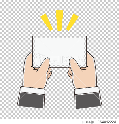 一幅彩色插圖，描繪了一隻手遞出名片的情景。 138042228