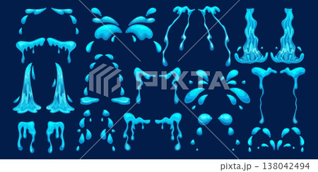 Cartoon teardrops. Tear drops cry emotion, isolated teardrop drip water liquid drop crying sad comic eye expression sweat dew raindrop splash stream ingenious vector illustration Cartoon teardrops. Tear drops cry emotion, isolated teardrop drip water liquid drop crying sad comic eye expression sweat dew raindrop splash stream ingenious vector illustration 138042494