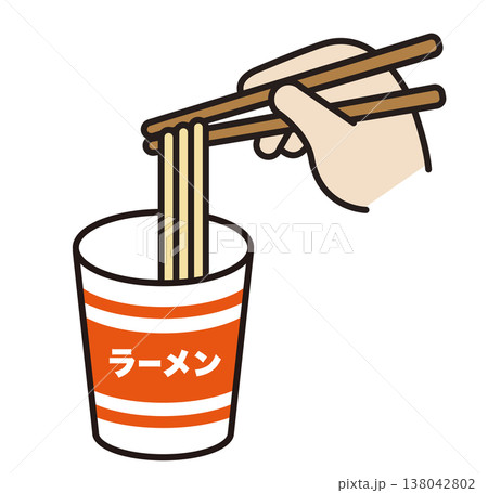 カップ麺のイラスト。インスタントラーメン、即席麺、非常食の素材。 138042802