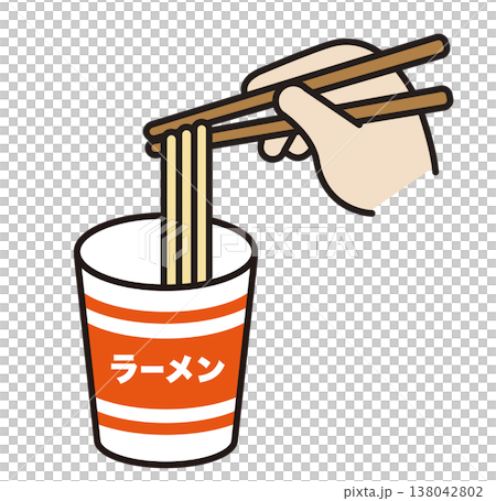 カップ麺のイラスト。インスタントラーメン、即席麺、非常食の素材。 138042802