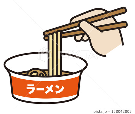 カップ麺のイラスト。インスタントラーメン、即席麺、非常食の素材。 138042803