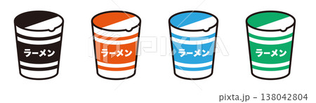 カップ麺のイラスト。インスタントラーメン、即席麺、非常食の素材。 138042804