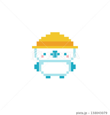 黄色い帽子と水色のシマエナガのドット絵 黄色い帽子と水色のシマエナガのドット絵 138043079