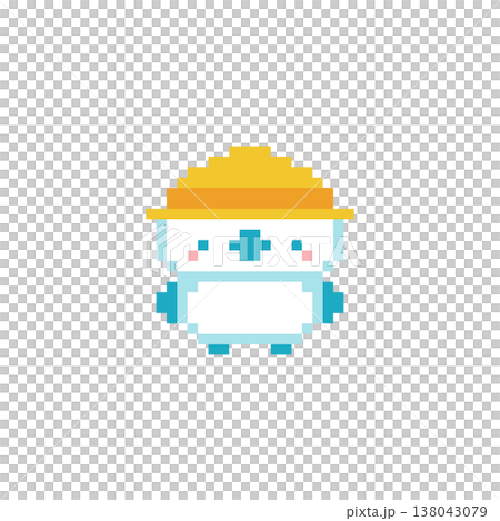 黄色い帽子と水色のシマエナガのドット絵 黄色い帽子と水色のシマエナガのドット絵 138043079