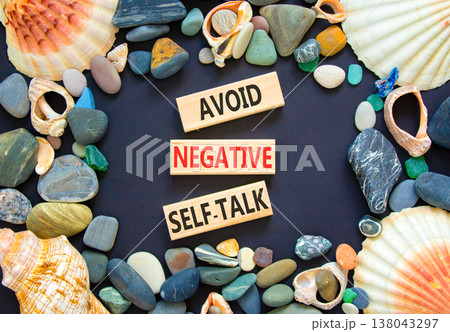 Avoid negative self-talk symbol. Concept words Avoid negative self-talk on beautiful wooden blocks. Beautiful black background. Business psychology avoid negative self-talk concept. Copy space. Avoid negative self-talk symbol. Concept words Avoid negative self-talk on beautiful wooden blocks. Beautiful black background. Business psychology avoid negative self-talk concept. Copy space. 138043297