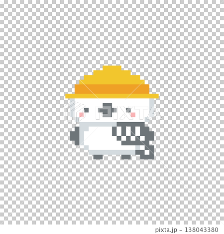 A pixel art image of a yellow hat and a long-tailed tit. A pixel art image of a yellow hat and a long-tailed tit. 138043380