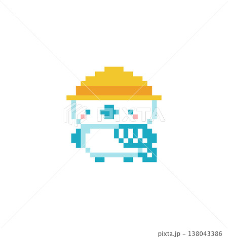 黄色い帽子と水色シマエナガのドット絵 黄色い帽子と水色シマエナガのドット絵 138043386