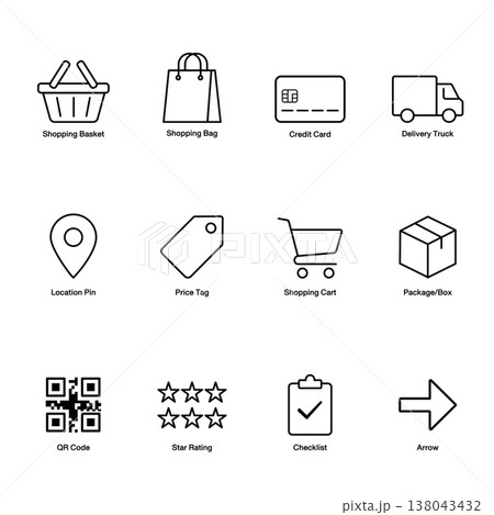 12 E-Commerce and Online Shopping Line Icons Set 12 E-Commerce and Online Shopping Line Icons Set 138043432