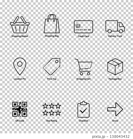 12 E-Commerce and Online Shopping Line Icons Set 12 E-Commerce and Online Shopping Line Icons Set 138043432