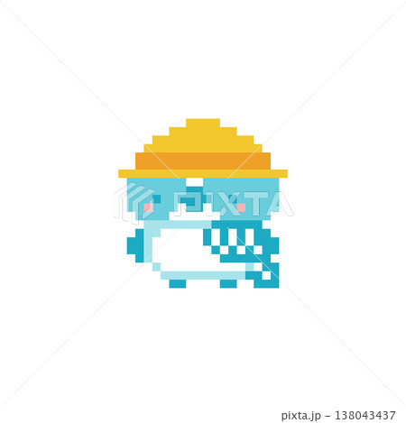 黄色い帽子とシマエナガの雛のドット絵 黄色い帽子とシマエナガの雛のドット絵 138043437
