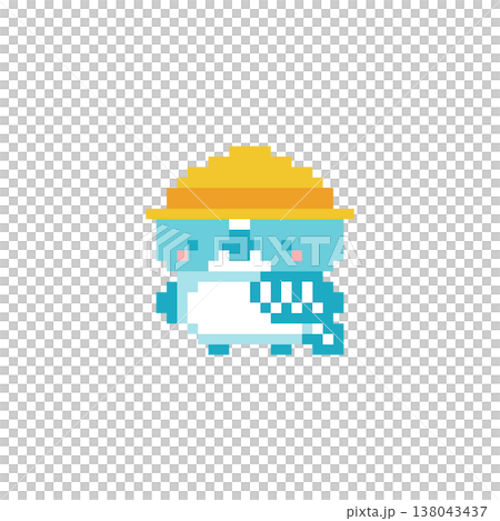 黄色い帽子とシマエナガの雛のドット絵 黄色い帽子とシマエナガの雛のドット絵 138043437