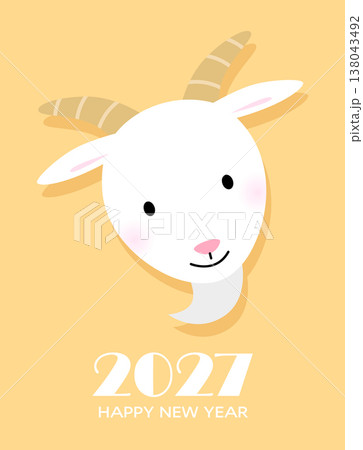 Cute goat head vector card illustration 138043492