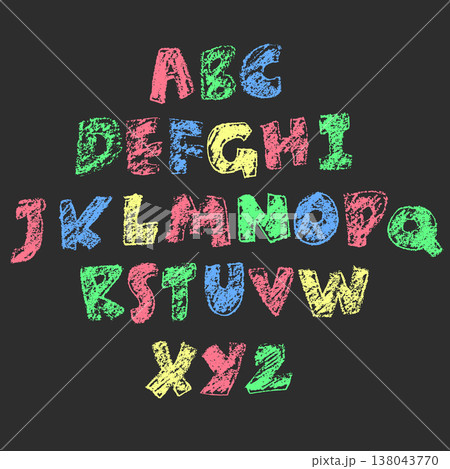 Colorful Crayon Hand Drawn Kid Vector Font 138043770