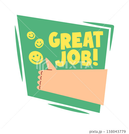Thumbs up hand with great job text 138043779
