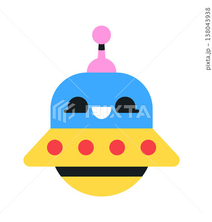 Ufo with happy face and round dome 138043938