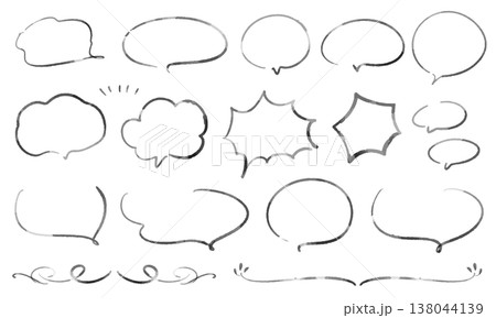 手描き水彩風の吹き出しセット、雑誌・カフェメニューに使えるナチュラル線画素材（飾り罫付き） 138044139