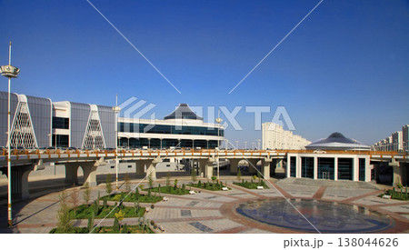Ashgabat, Turkmenistan. September 21, 2021. Modern architecture of Ashgabat. New shopping mall "Ashgabat" . Ashgabat, Turkmenistan. September 21, 2021. Modern architecture of Ashgabat. New shopping mall "Ashgabat" . 138044626