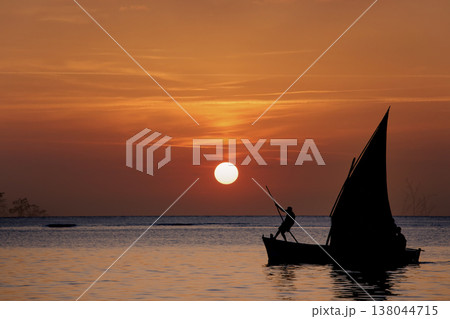 sailboat at sunset in Mauritius island sailboat at sunset in Mauritius island 138044715
