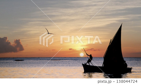 sailboat at sunset in Mauritius island sailboat at sunset in Mauritius island 138044724