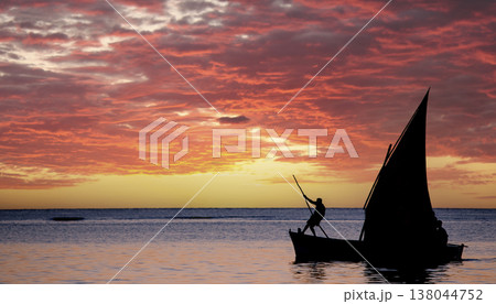 sailboat at sunset in Mauritius island 138044752