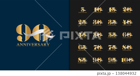 Set of premium anniversary logotype. Golden anniversary celebration emblem design. 138044932