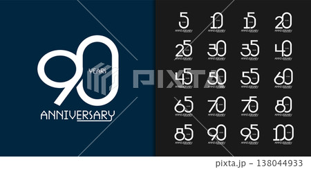 Set of trendy anniversary logotype. Modern geometric anniversary celebration icons design. 138044933