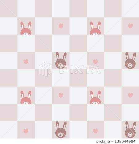 seamless minimal Kawaii Bunny Heart, Pastel Nursery repeat pattern background, flat jpg illustration graphic design 138044984
