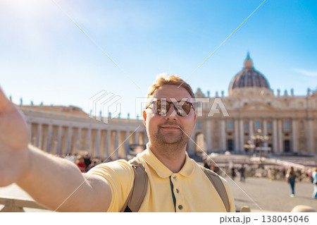 Tourist taking selfie at St Peter Square Vatican Tourist taking selfie at St Peter Square Vatican 138045046