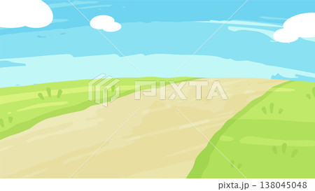 絵の具で描いたような草原と道の背景イラスト_16:9 絵の具で描いたような草原と道の背景イラスト_16:9 138045048