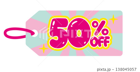 ぷっくりツヤ感のある50%OFFセール値札タグ 集中線が目立つかわいい割引ラベル ぷっくりツヤ感のある50%OFFセール値札タグ 集中線が目立つかわいい割引ラベル 138045057