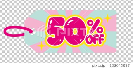 ぷっくりツヤ感のある50%OFFセール値札タグ 集中線が目立つかわいい割引ラベル ぷっくりツヤ感のある50%OFFセール値札タグ 集中線が目立つかわいい割引ラベル 138045057