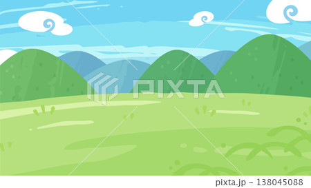 和風な雰囲気のある草原と山の背景イラスト_16:9 和風な雰囲気のある草原と山の背景イラスト_16:9 138045088