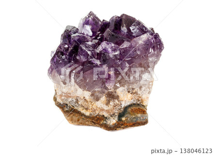Amethyst Crystal Druse macro mineral on white background Amethyst Crystal Druse macro mineral on white background 138046123