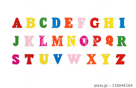 wooden letters of the English alphabet multi-colored on a white background wooden letters of the English alphabet multi-colored on a white background 138046164