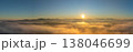 Panorama aerial view of a sea of fog over morning countryside under clear sky with sun 138046699