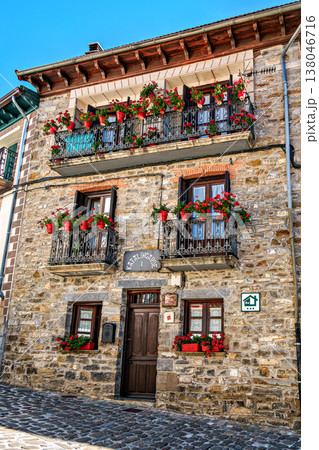 Isaba, Spain - Oct 08, 2025: Strolling through Isaba in Roncal valley, Pyrenees, Navarre in Spain 138046716