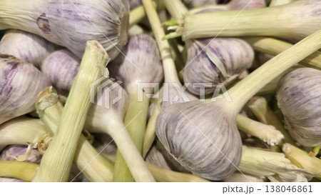 Fresh garlic close-up isolated on white background 138046861